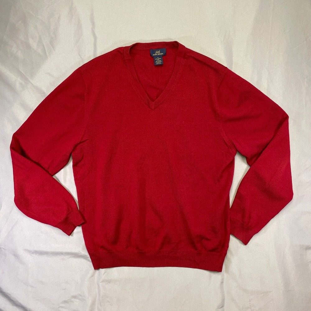 Brooks Brothers 346 Mens Red Merino Wool Blend V-Neck Sweater Size M